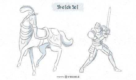 cavalo e cavaleiro esboçar designs
