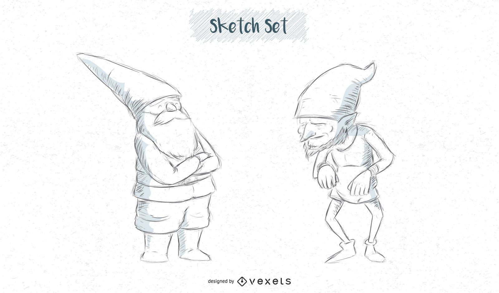Gnome sketch designs set