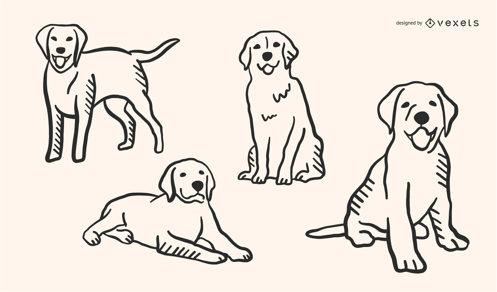 Conjunto de vetores de estilo doodle de cachorro
