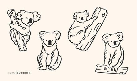 Koala Doodle Style Set of 4