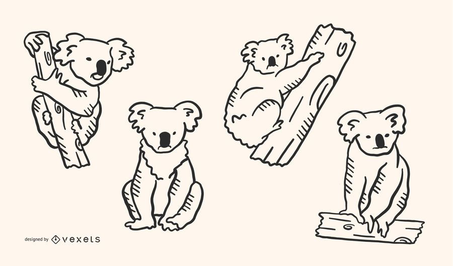 Koala Doodle Style Set of 4 Koala Doodle Style Set of 4