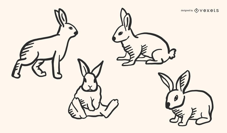 Rabbit Doodle Vector Style Set Rabbit Doodle Vector Style Set