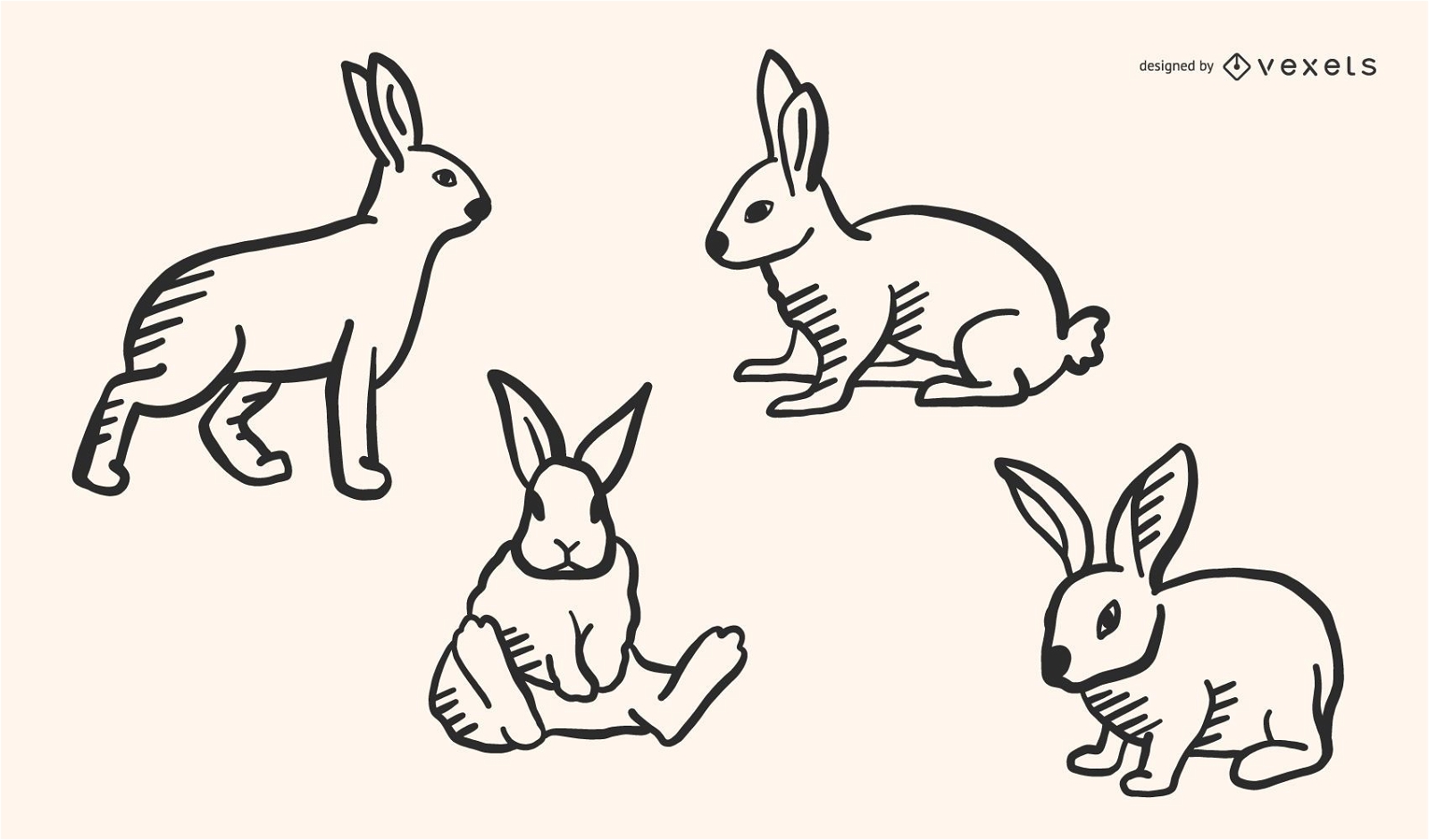 Conjunto de estilo de vector de Doodle de conejo
