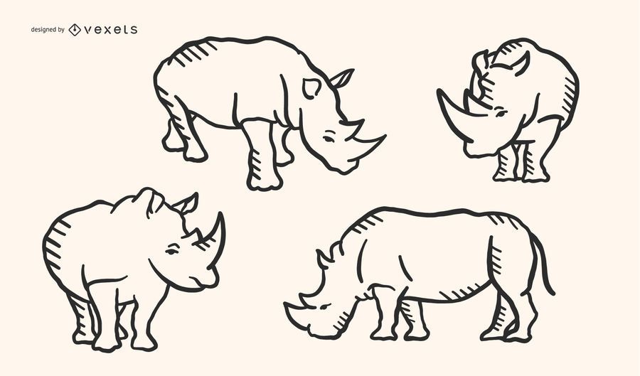 Rhino Doodle Vector Set Rhino Doodle Vector Set