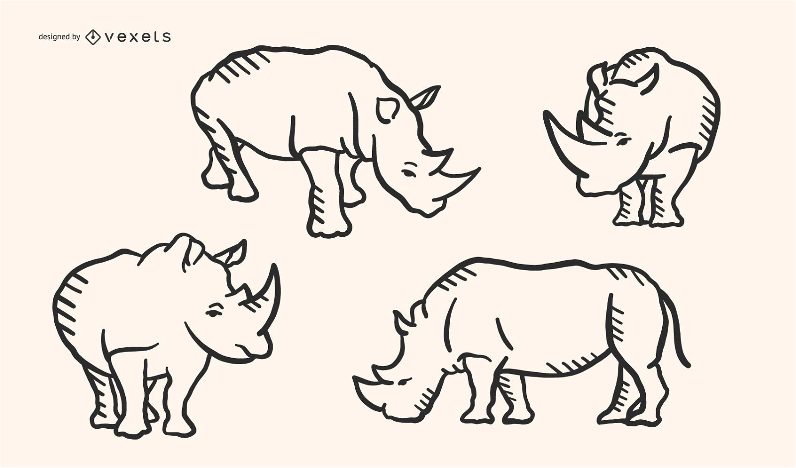 Conjunto de vectores de Doodle de rinoceronte