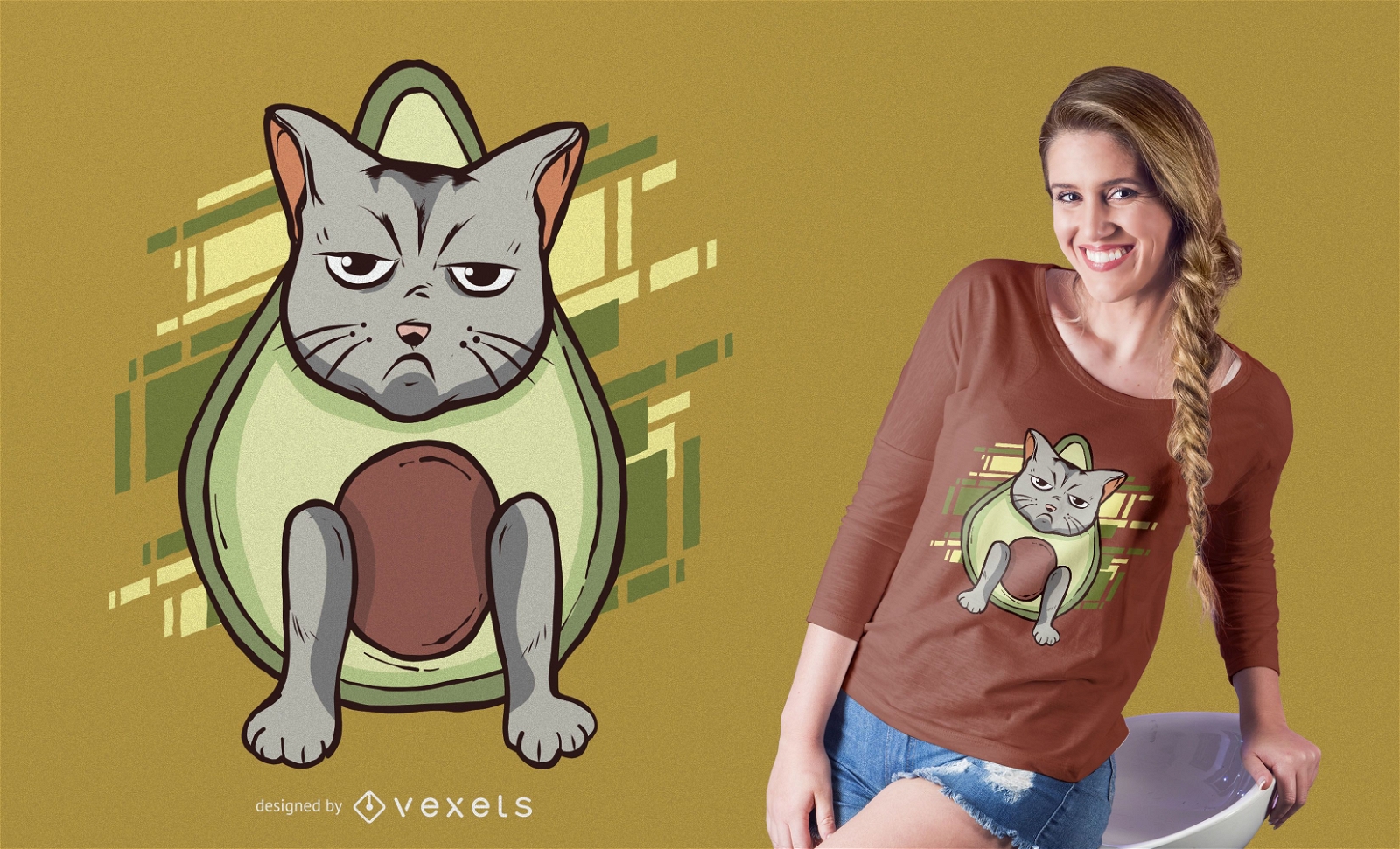 Design de camiseta de gato abacate com raiva