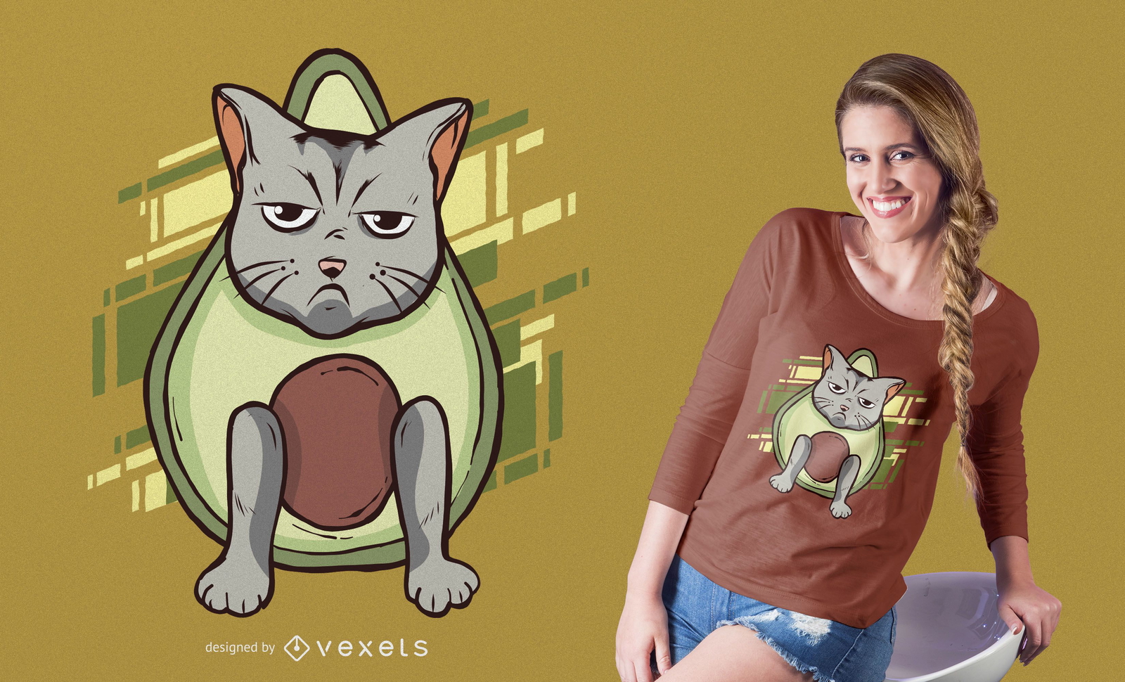 Wütendes Avocado-Katzen-T-Shirt-Design