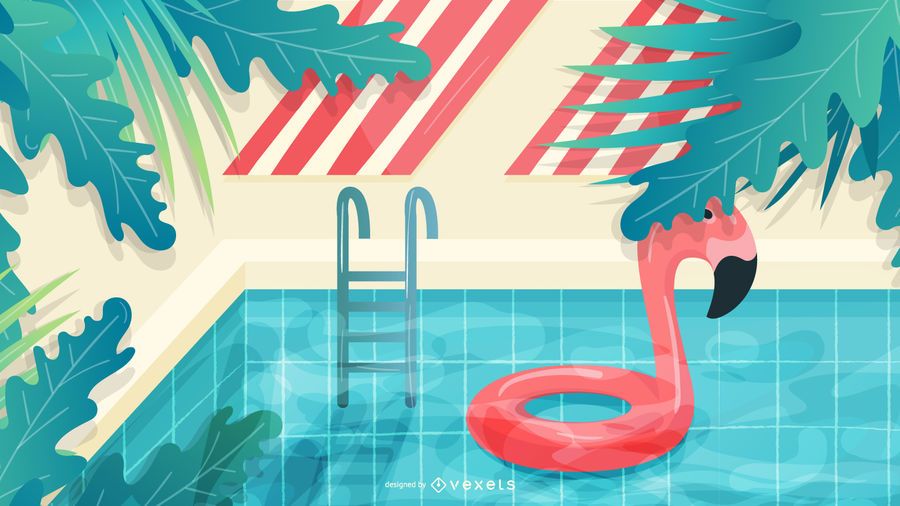 Ilustración de verano junto a la piscina Ilustración de verano junto a la piscina