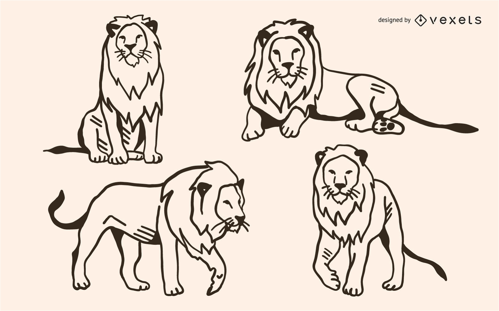 Conjunto de vetores de doodle de leão