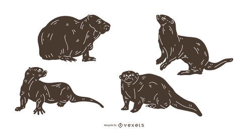 Otter Detailed Silhouette Set