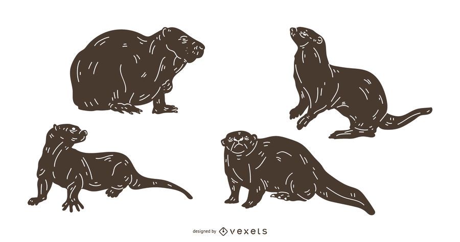 Otter Detailed Silhouette Set Otter Detailed Silhouette Set