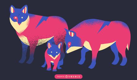 Ilustración de familia de lobo de neón Ilustración de familia de lobo de neón
