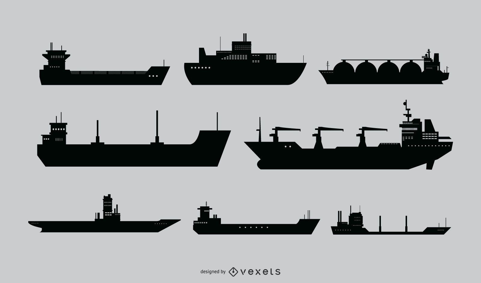 Barco silueta vector conjunto