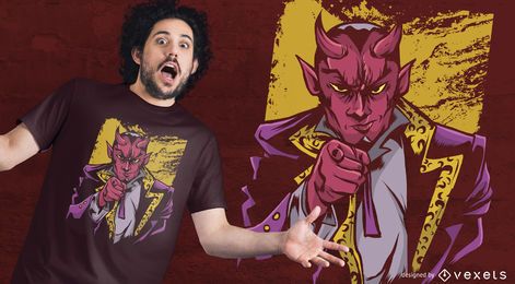 Señalando el diseño de la camiseta de lucifer Señalando el diseño de la camiseta de lucifer