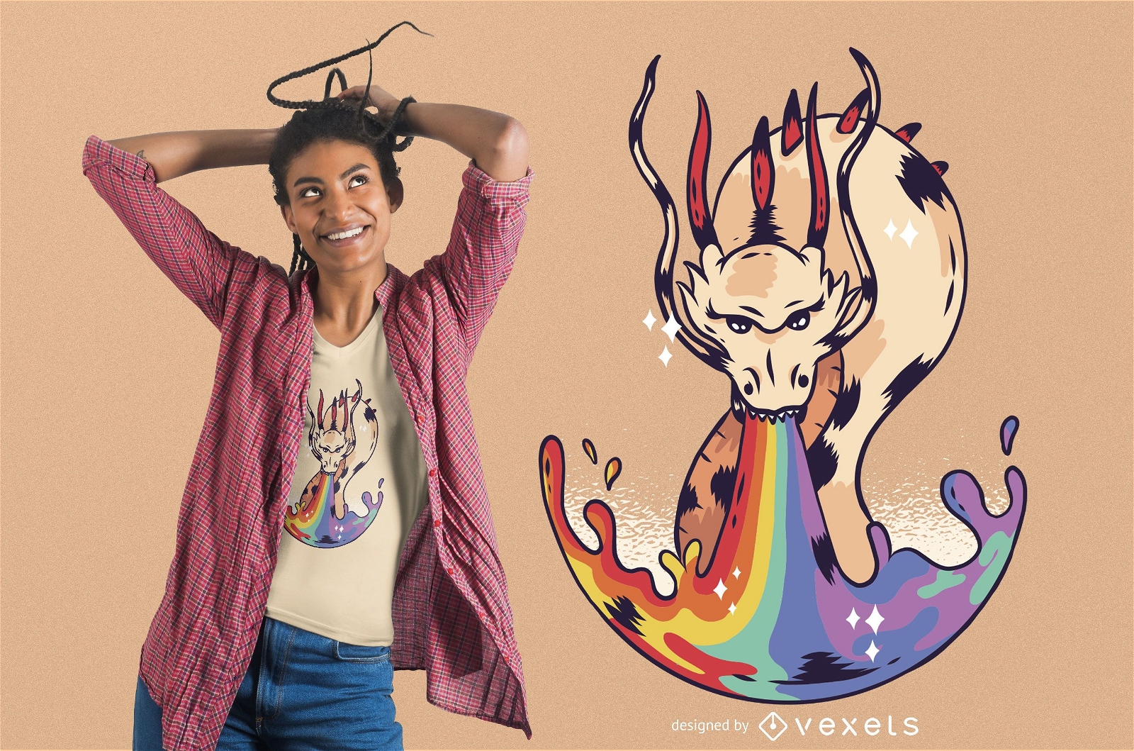 Regenbogen Dragon Flame T-Shirt Design