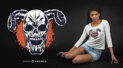 Design de camiseta com crânio com chifres