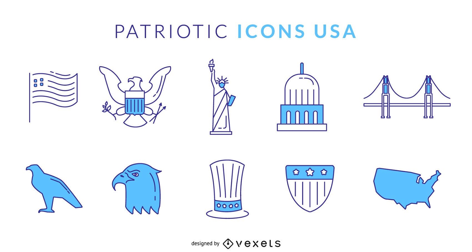Ícones azuis patrióticos EUA