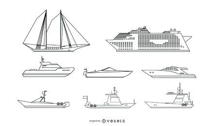 Passenger Ship Line Vector Set Passenger Ship Line Vector Set