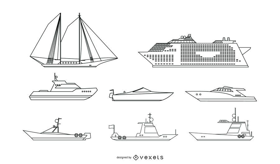 Línea de barco de pasajeros Vector Set Línea de barco de pasajeros Vector Set