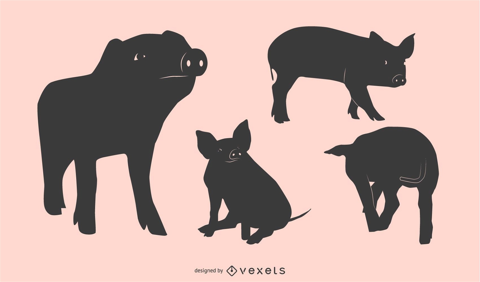 Conjunto de design de silhueta de porco