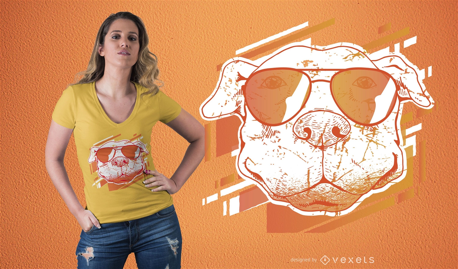 Diseño de camiseta de perro con gafas de sol.