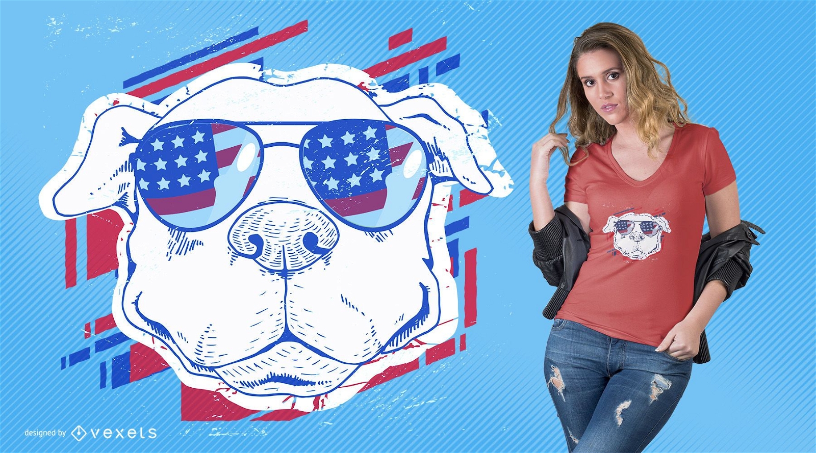 Amerikanischer Hund mit Sonnenbrille