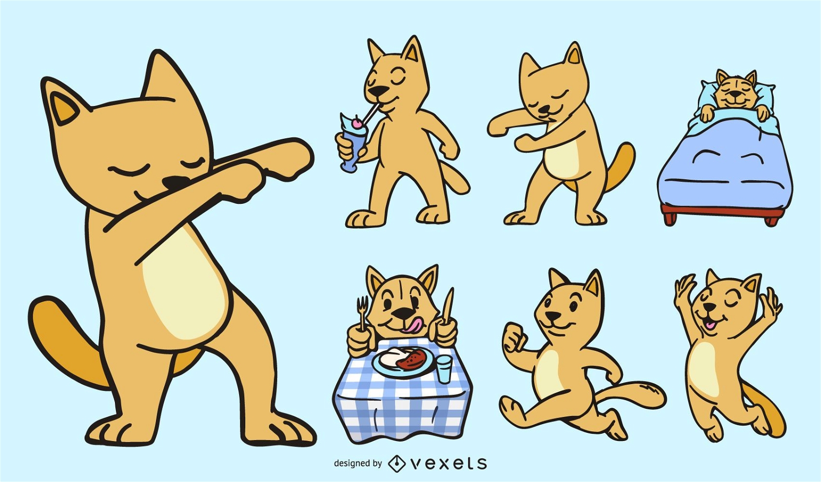 Conjunto de gato de desenho animado
