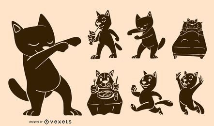 Conjunto de silhuetas de gatos de desenho animado