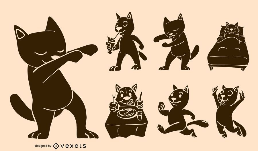 Cartoon cat silhouettes set Cartoon cat silhouettes set