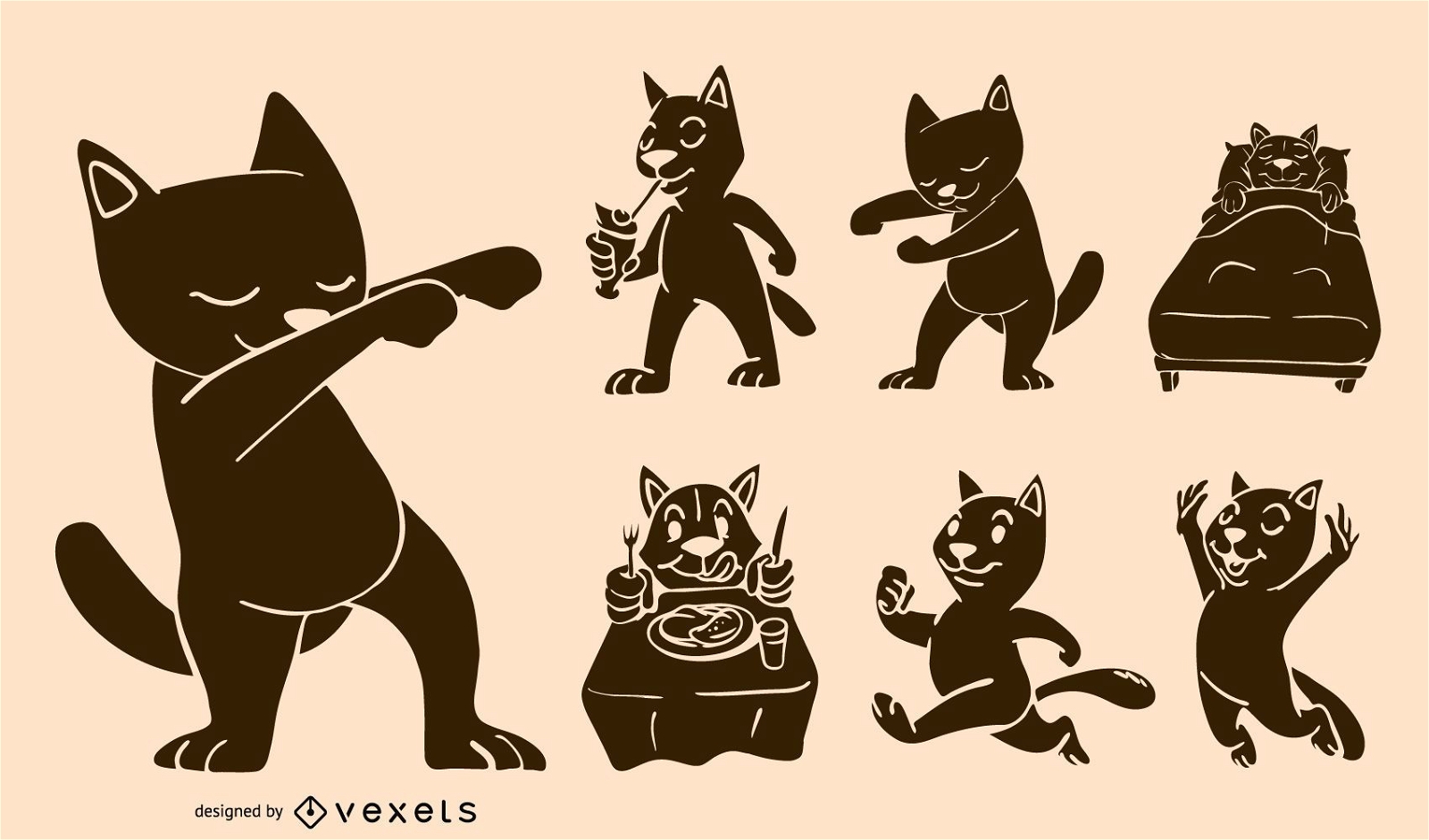 Cartoon cat silhouettes set