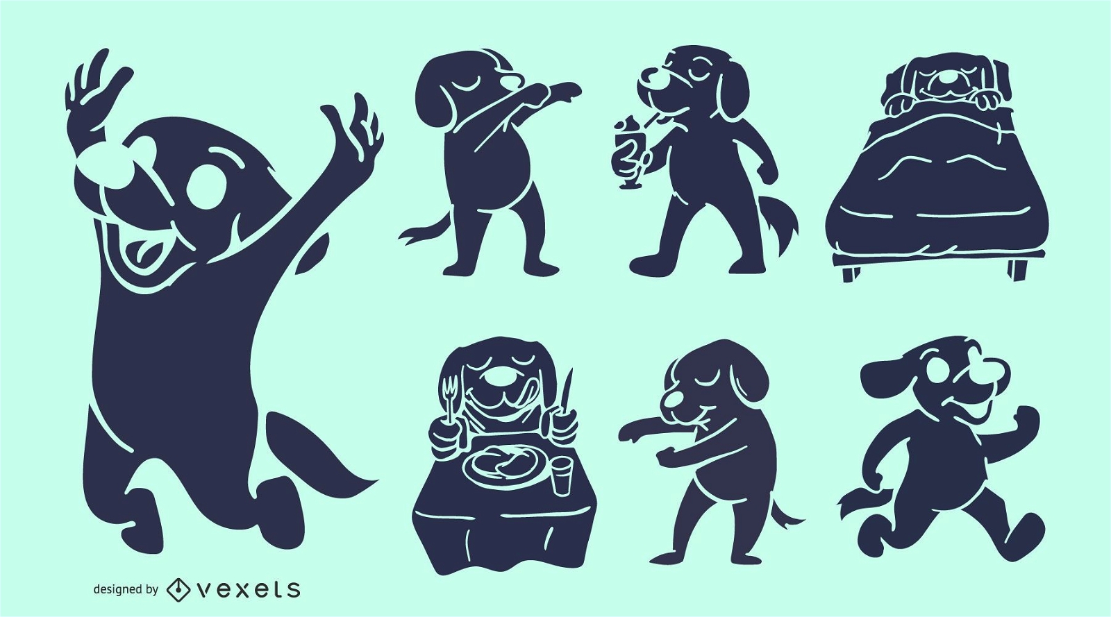 Conjunto de silhuetas de cães de desenho animado