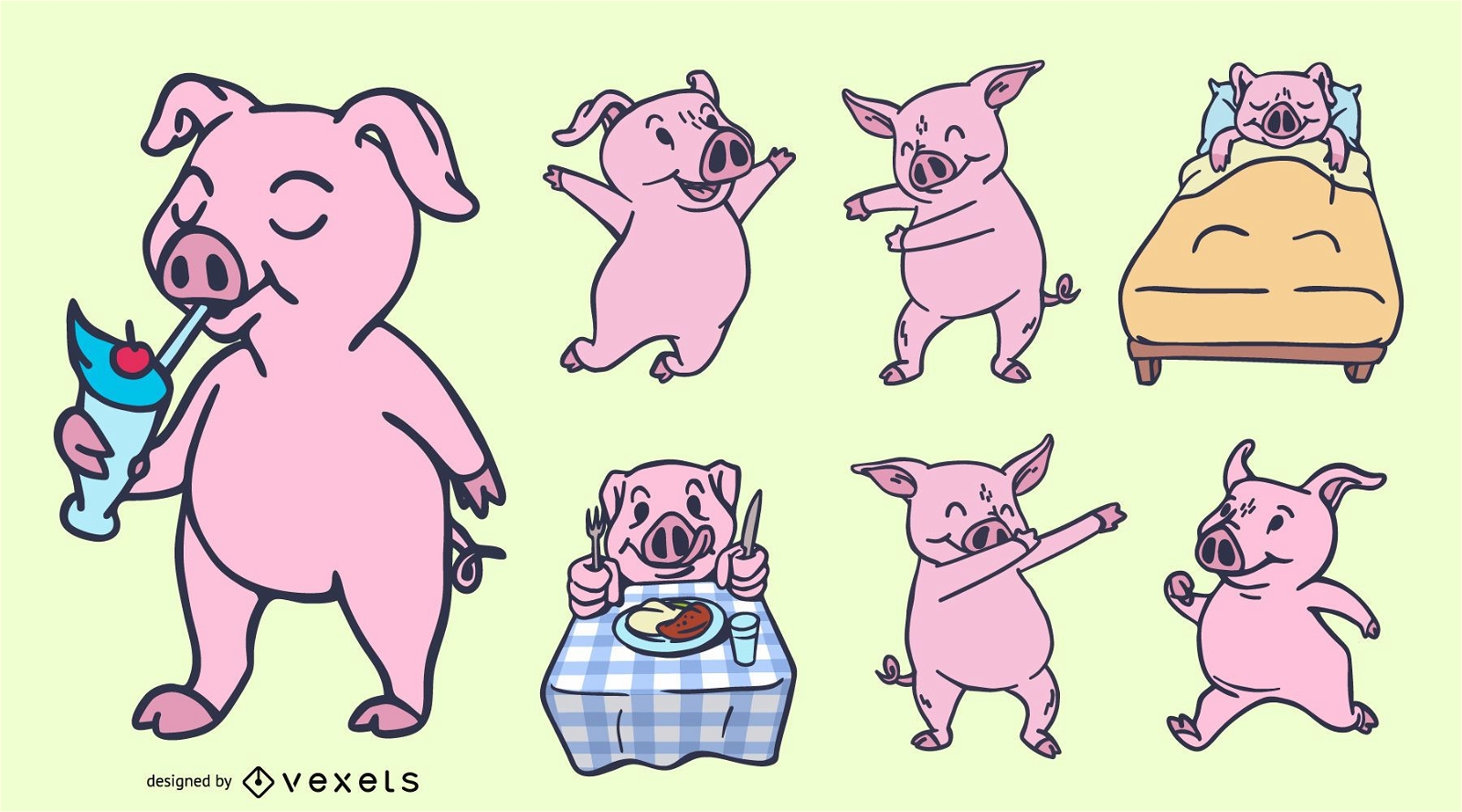 Conjunto de diseño de silueta de cerdo divertido
