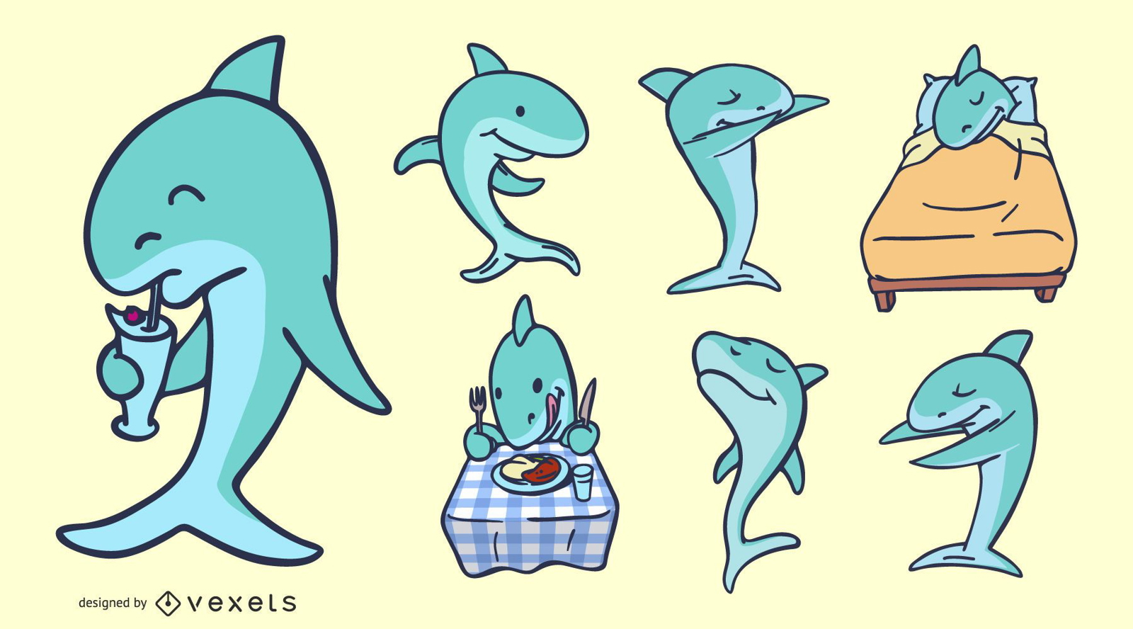 Conjunto de design de silhueta de tubarão engraçado