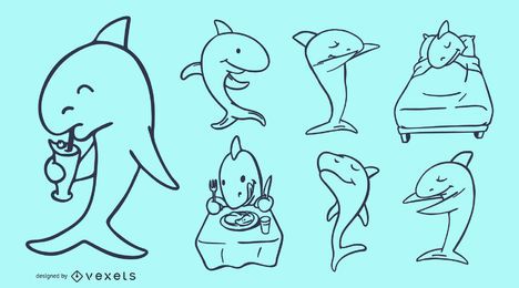 Doodles de desenho de tubarão