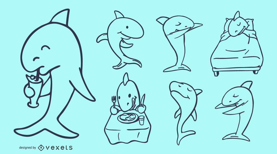 Dibujos animados de tiburones garabatos Dibujos animados de tiburones garabatos