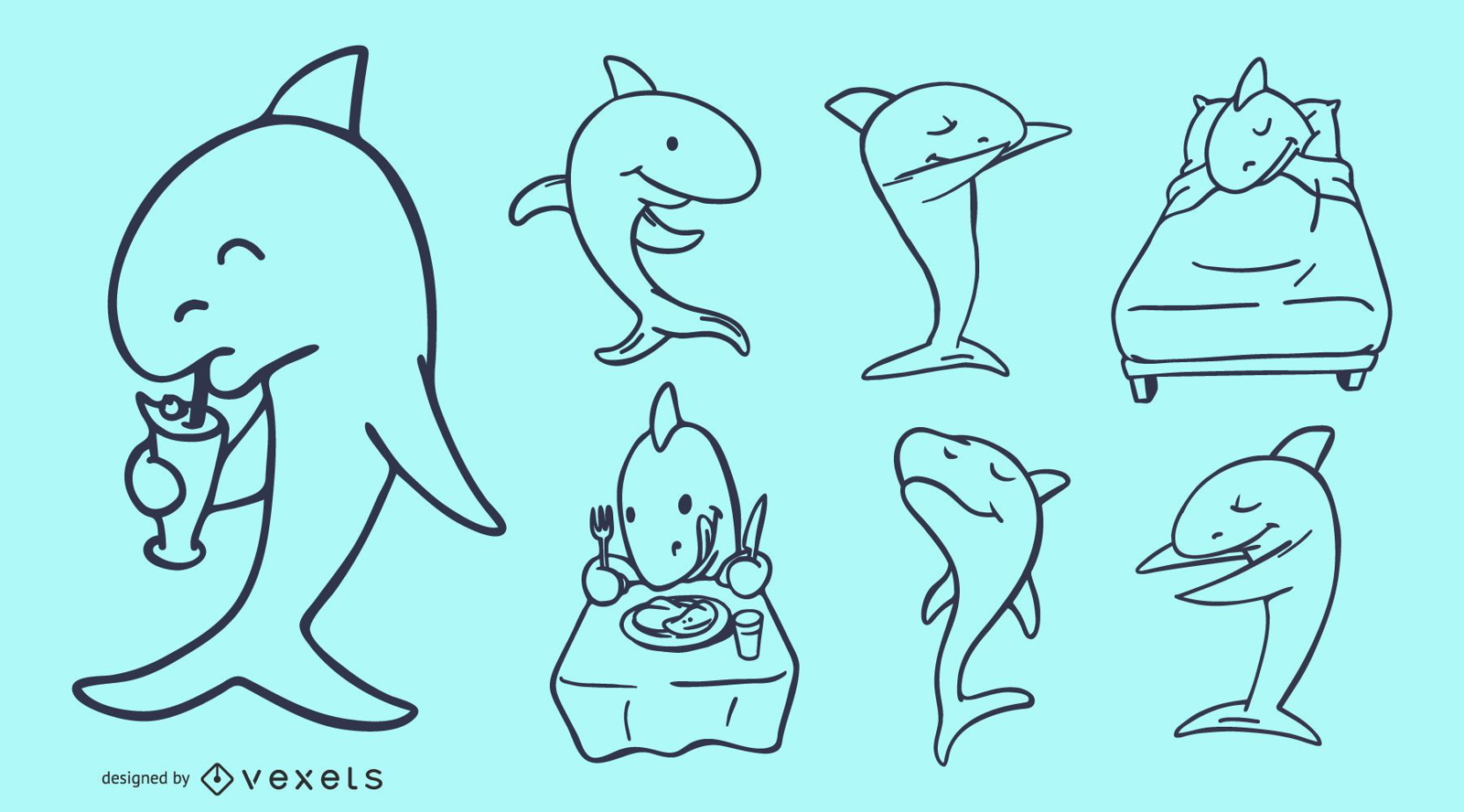 Garabatos de dibujos animados de tiburones
