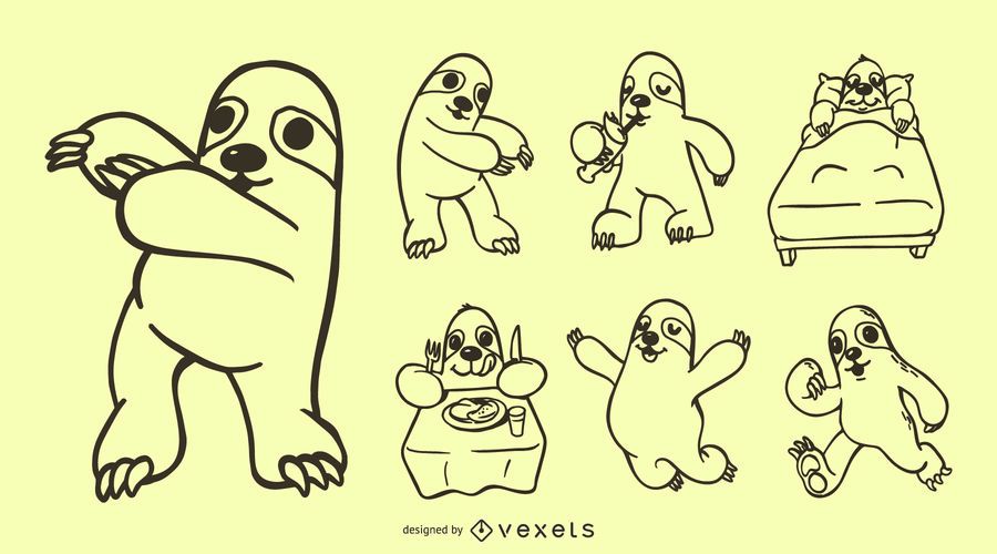 Coleção de Doodle de preguiça Coleção de Doodle de preguiça
