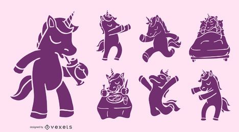 Funny Unicorn Purple Silhouette Set Funny Unicorn Purple Silhouette Set