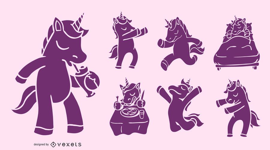 Funny Unicorn Purple Silhouette Set Funny Unicorn Purple Silhouette Set