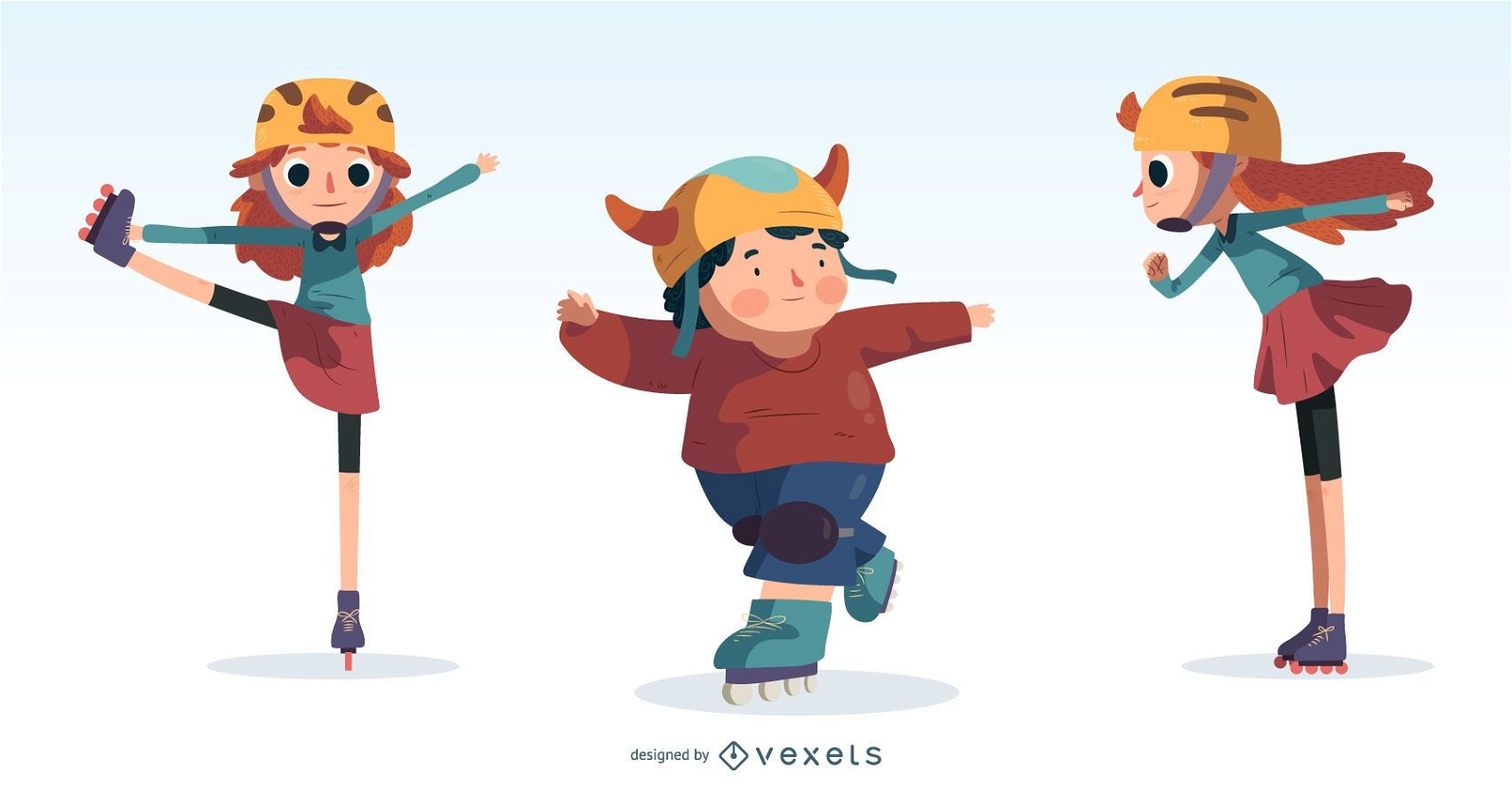 Kinder Eislaufen Cartoon Design Set