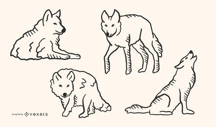 Conjunto de design Wolf Doodle