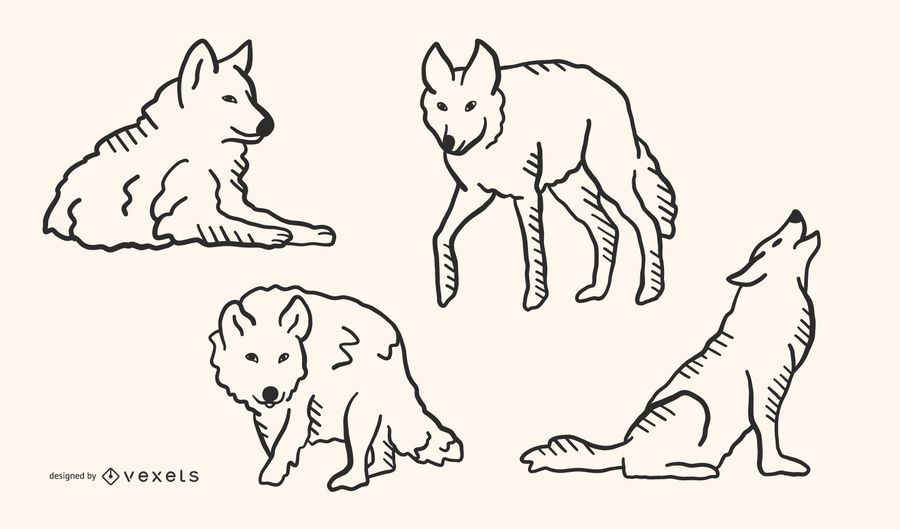Lobo Doodle diseño conjunto Lobo Doodle diseño conjunto
