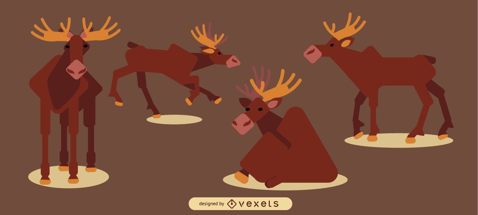 Moose Rounded Flat Geometric Design 