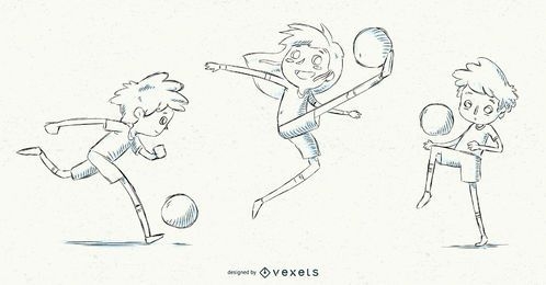Conjunto infantil de fútbol dibujado a mano