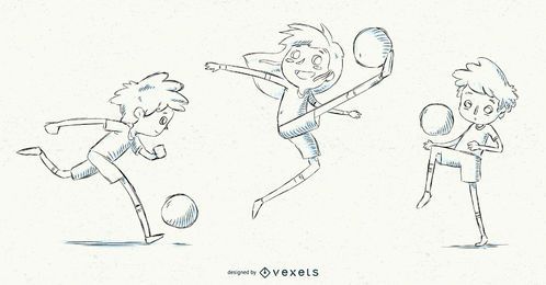 Hand drawn soccer kids set