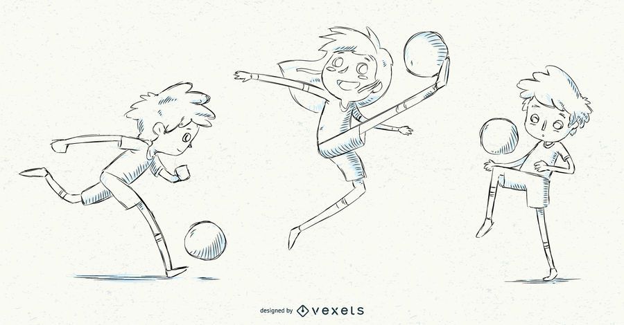 Hand drawn soccer kids set Hand drawn soccer kids set