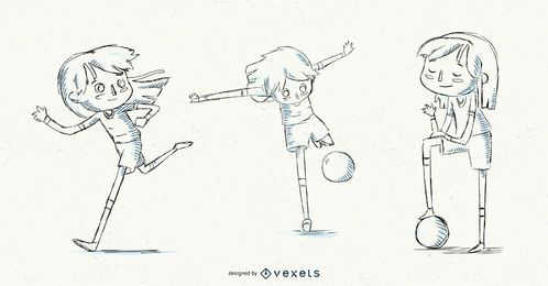 Conjunto de futebol desenhado à mão