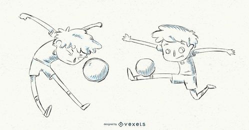 Hand drawn soccer boy set