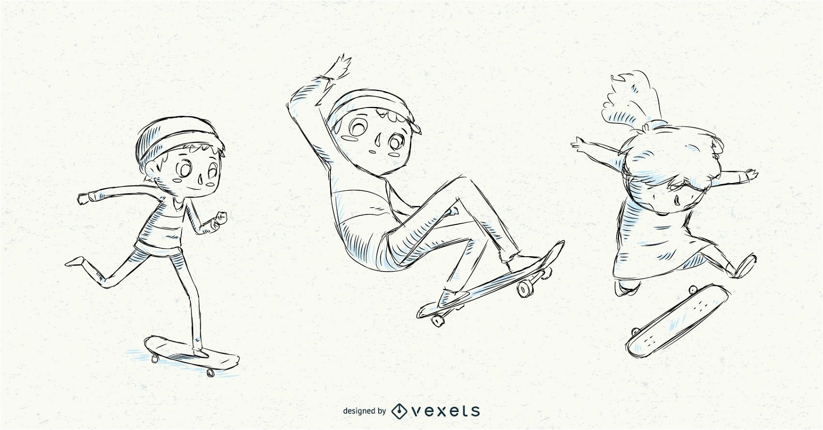 Hand gezeichnete Kinder Skateboarding