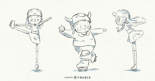 Mão desenhada patim de rolo crianças Mão desenhada patim de rolo crianças